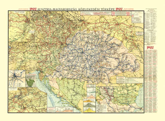  Ausztria-Magyarország közlekedési térképe 1907
